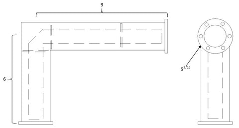 3-1/8" 90 Degree Elbow, Unequal Length, Flanged